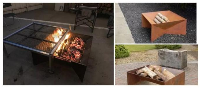 Яма огня Corten портативного на открытом воздухе деревянного горящего квадрата геометрическая стальная