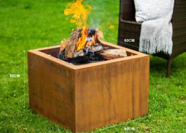 подогревателя сада формы 60cm таблица ямы огня Corten квадратного современного ржавого на открытом воздухе