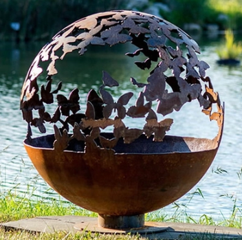 сфера ямы огня Corten темы бабочки подогревателя патио диаметра 90cm стальная