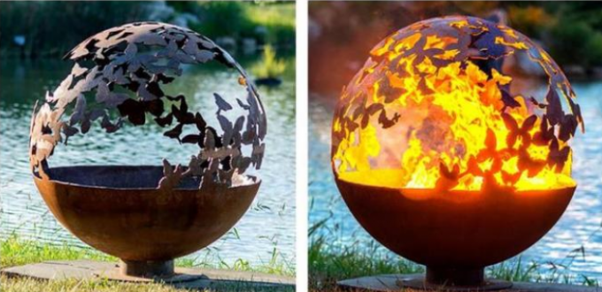 сфера ямы огня Corten темы бабочки подогревателя патио диаметра 90cm стальная