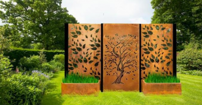 Панель экранов уединения Corten изготовленного на заказ на открытом воздухе дизайна дерева Oke ржавая стальная