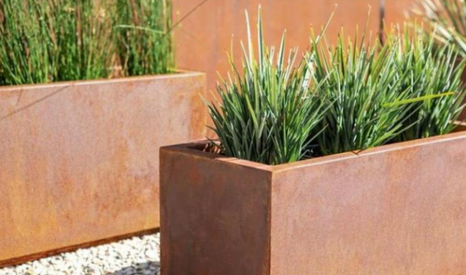Плантатор ринва прямоугольника Corten на открытом воздухе длинной коробки плантатора прямоугольника металла стальной