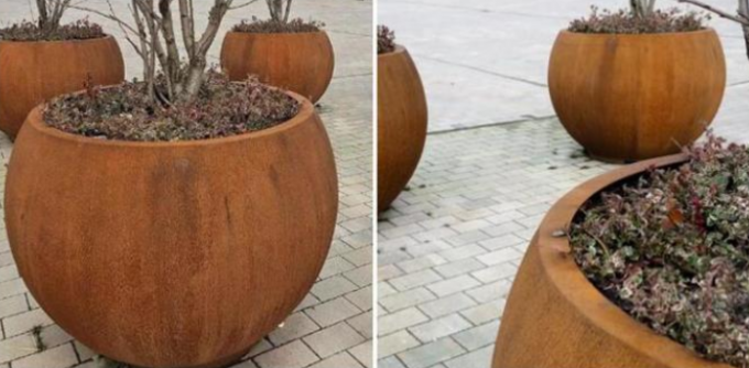 Баки плантатора дерева глобуса Corten на открытом воздухе геометрических сфер стальные для Streetscape