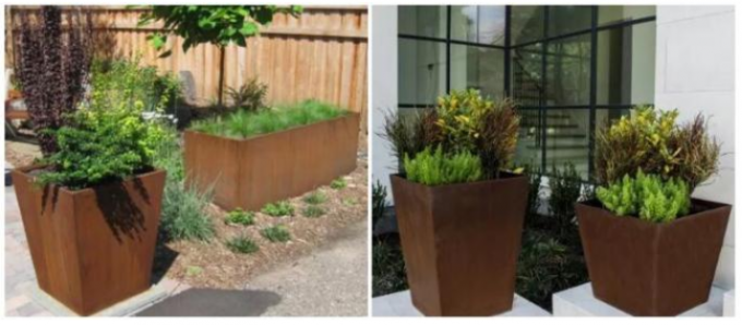 Коробка плантатора Corten теплого деревенского цвета стальная сплющенная квадратная для ландшафта сада