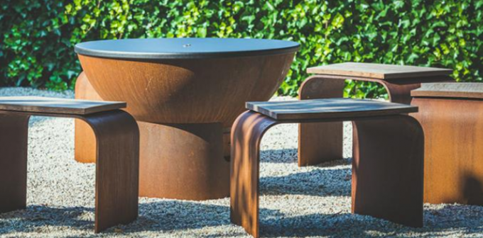 барбекю столбца 85cm гриль ямы огня Corten высокого круглого стальной на открытом воздухе располагаясь лагерем