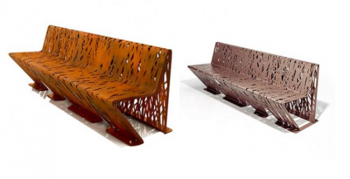 Естественная заржаветая таблица Corten геометрической мебели металла стальная на открытом воздухе с набором Суда