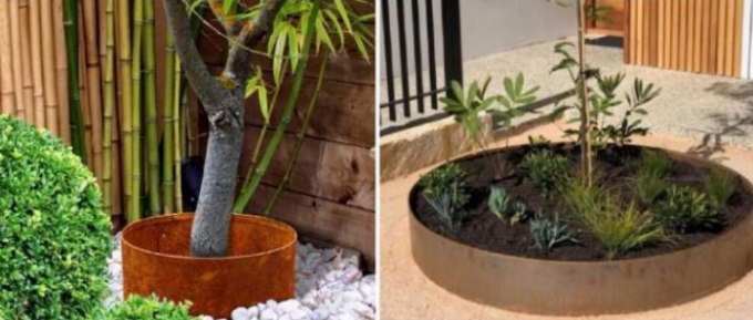 Кольцо дерева плантатора Corten сада декоративное ржавое стальное со сложенным верхним краем