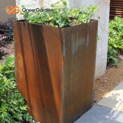 Цветочные горшки Corten большого плантатора металла квадрата на открытом воздухе стальные подгоняли