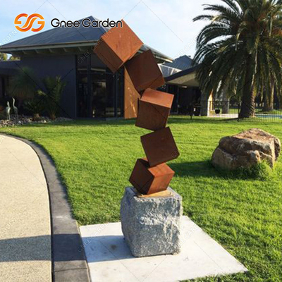Скульптура Corten блока опасности стальная заржавела скульптуры сада металла для лужайки