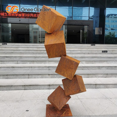 Скульптура Corten блока опасности стальная заржавела скульптуры сада металла для лужайки