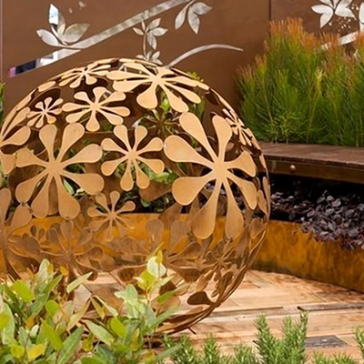 Статуи искусства металла скульптуры Corten абстрактной полости сферы вне стальные
