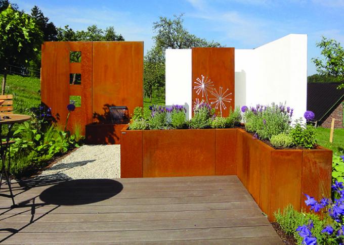 Улица парка декоративного цветочного горшка Corten сада стального на открытом воздухе вокруг современных баков завода