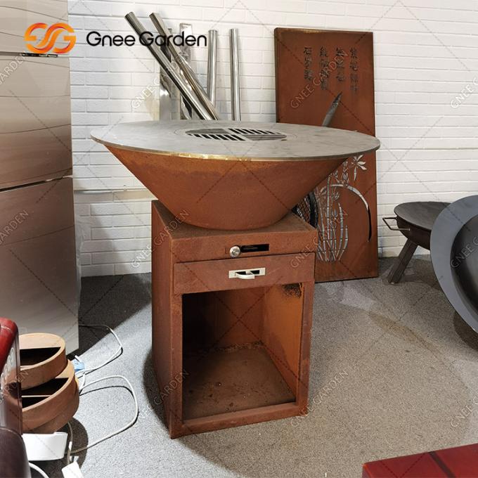 На открытом воздухе варить жарит Corten стальная яма огня с покрытием ржавчины гриля БАРБЕКЮ ест снаружи